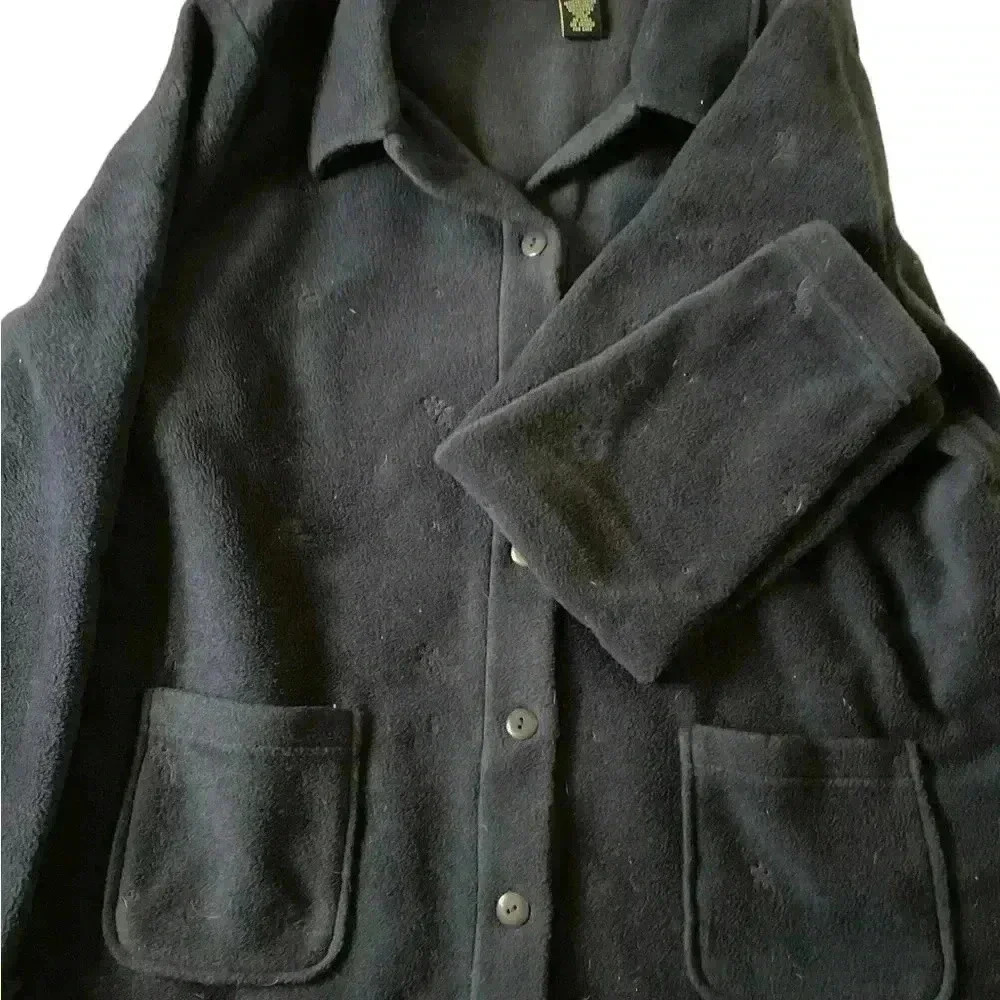 Denim & Co fleece long sleeve button up blue jacket/shirt